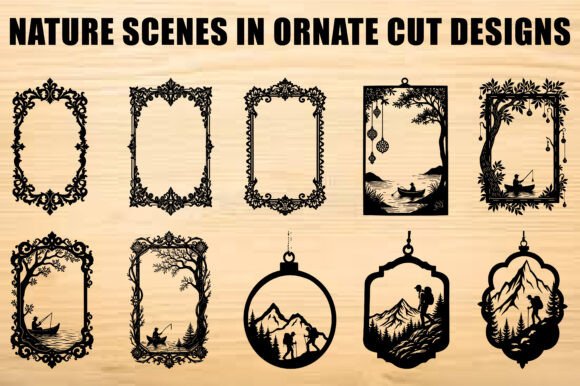 Black Ornate Nature Scene SVG Cut: Graphics & Illustrations for Editorial Impact