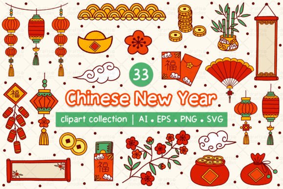 Chinese New Year Clipart Set: Graphics & Illustrations for Festive Branding