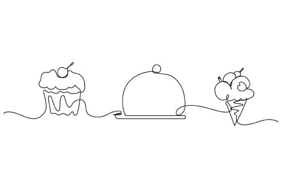 Continuous Line Birthday Cake Graphics & Illustrations
