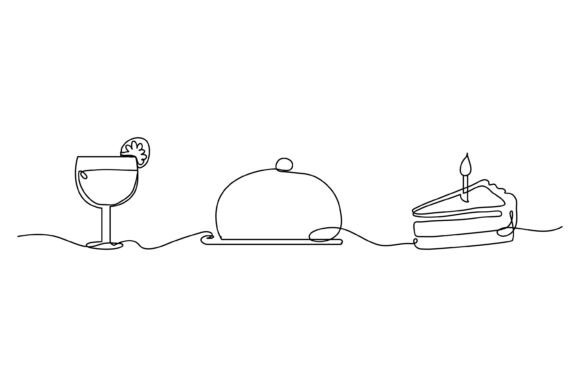 Continuous Line Drinks and Cakes Graphics