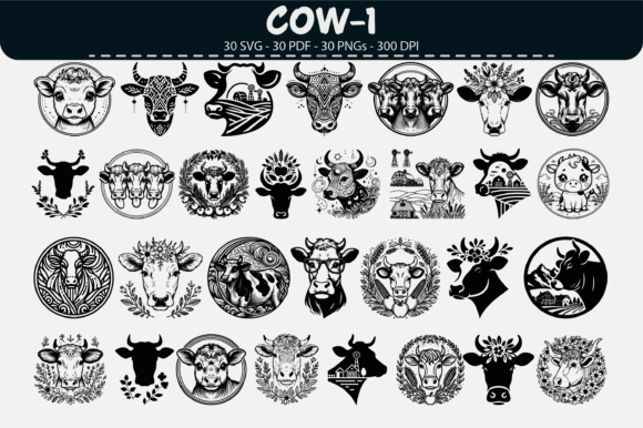 Cow Vector Clipart – 30 Designs: Graphics & Illustrations for Local Brands