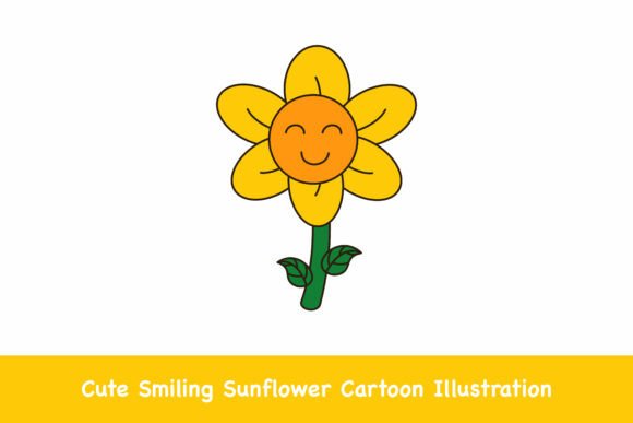 Cute Smiling Sunflower Cartoon Graphics & Illustrations