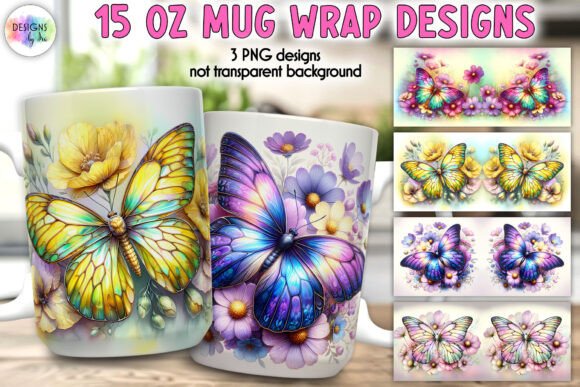Elegant Butterfly & Floral Mug Wrap: Graphics & Illustrations