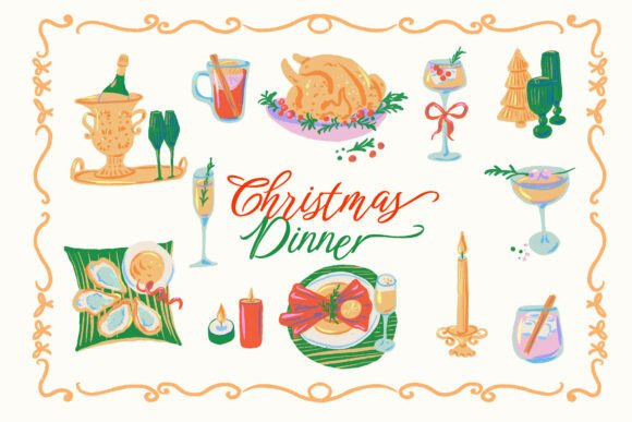 Festive Hand-Drawn Christmas Dinner