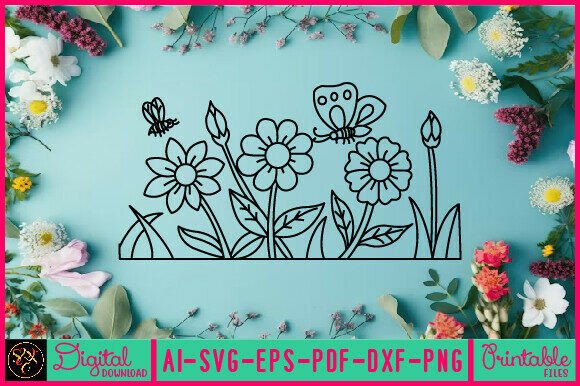 Flower Line Art Flower SVG Elements 12: Graphics & Illustrations
