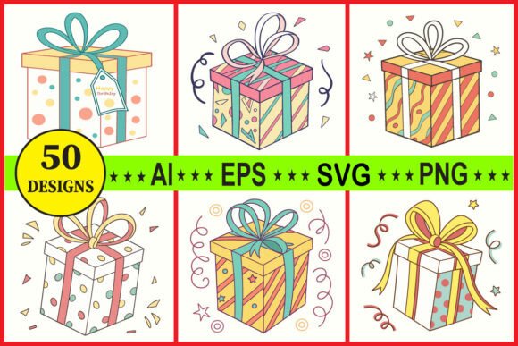 Gift Box Vector Set Ribbon Clipart Set: Graphics & Illustrations