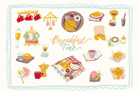 Hand-Drawn Breakfast Time Food and Drink Graphics