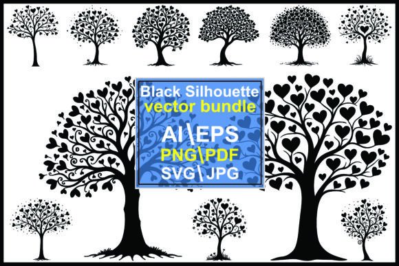 Heart Tree Silhouette Vector Bundle: Graphics & Illustrations for Handmade Love