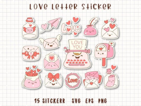 Love Letter Sticker Valentine Mail PNG: Graphics & Illustrations for Warm, Handmade Branding