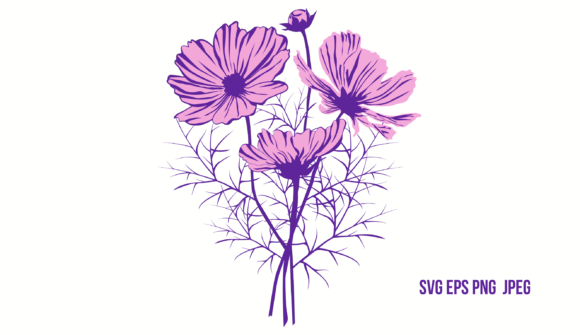 Pink Bouquet Cosmos: Soft-Pink Illustrations for Editorial Graphics
