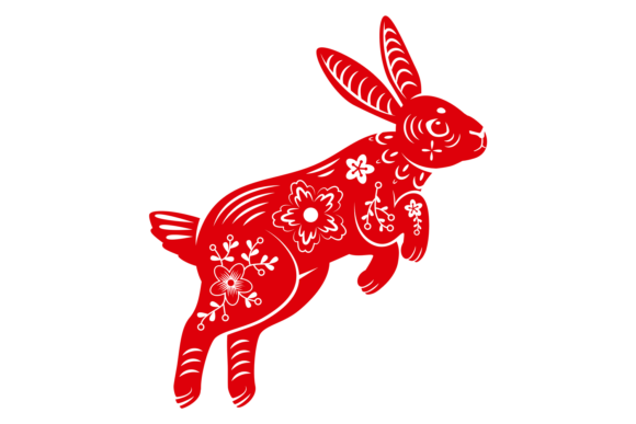 Red Rabbit with Floral Ornament Graphics