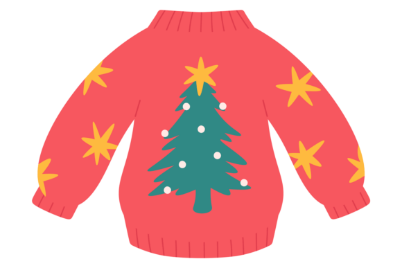 Red Sweater with Christmas Tree. Decorat