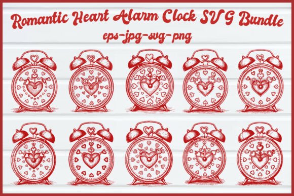 Romantic Heart Alarm Clock SVG Bundle: Graphics & Illustrations