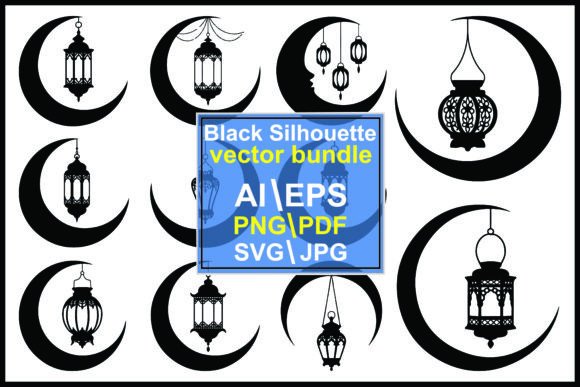 Silhouette Crescent Moon Hanging Lantern Graphics
