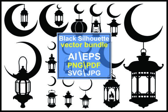Silhouette Crescent Moons Islamic Bundle: Graphics & Illustrations