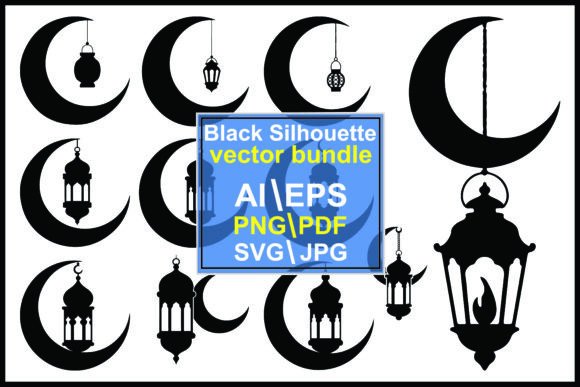 Silhouette Crescent Moons Lanterns: Graphics & Illustrations