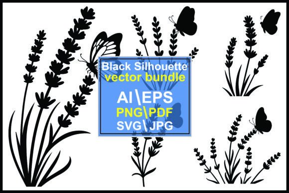 Silhouette Lavender Plants Butterflies Graphics