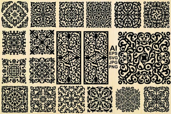Silhouette Ornament Patterns Vector Set: Graphics & Illustrations
