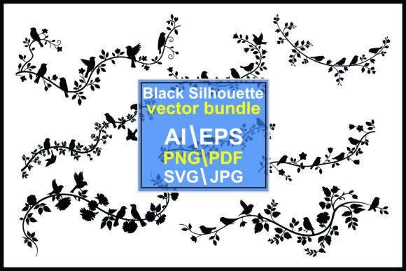 Silhouettes of Birds on Branches Leaves Graphics