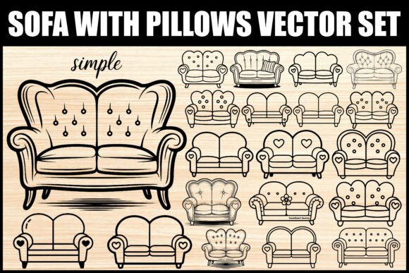 Sofa with Pillows Vector Bundle: Graphics & Illustrations for Sellers