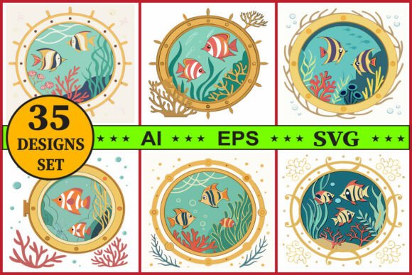 Underwater Scene Fish Vector Clipart Set: Graphics & Illustrations
