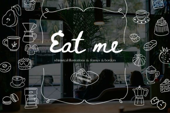 Whimsical Line Art. Cafe Dessert: Graphics & Illustrations